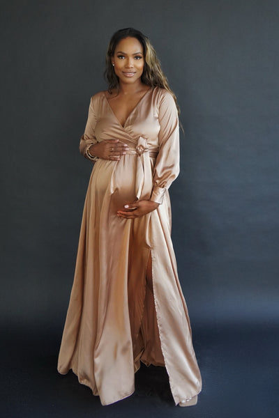 Champagne Maternity Wrap Gown, Pregnant Guest, Baby Shower – Club