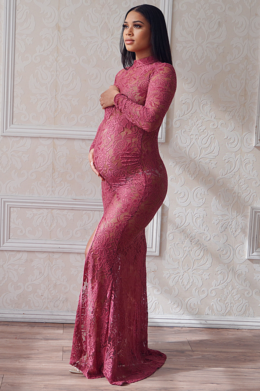 Lace Maternity Dress XL / Dusty Rose Pink