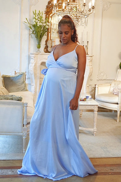 Light Blue Sleeveless Maternity Wrap Gown, Baby Shower, Gender Reveal – Chic Club