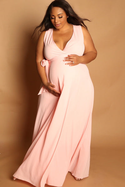 Pink Maternity Wrap Dress, Shower Gown, Plus size Gowns – Chic Bump Club