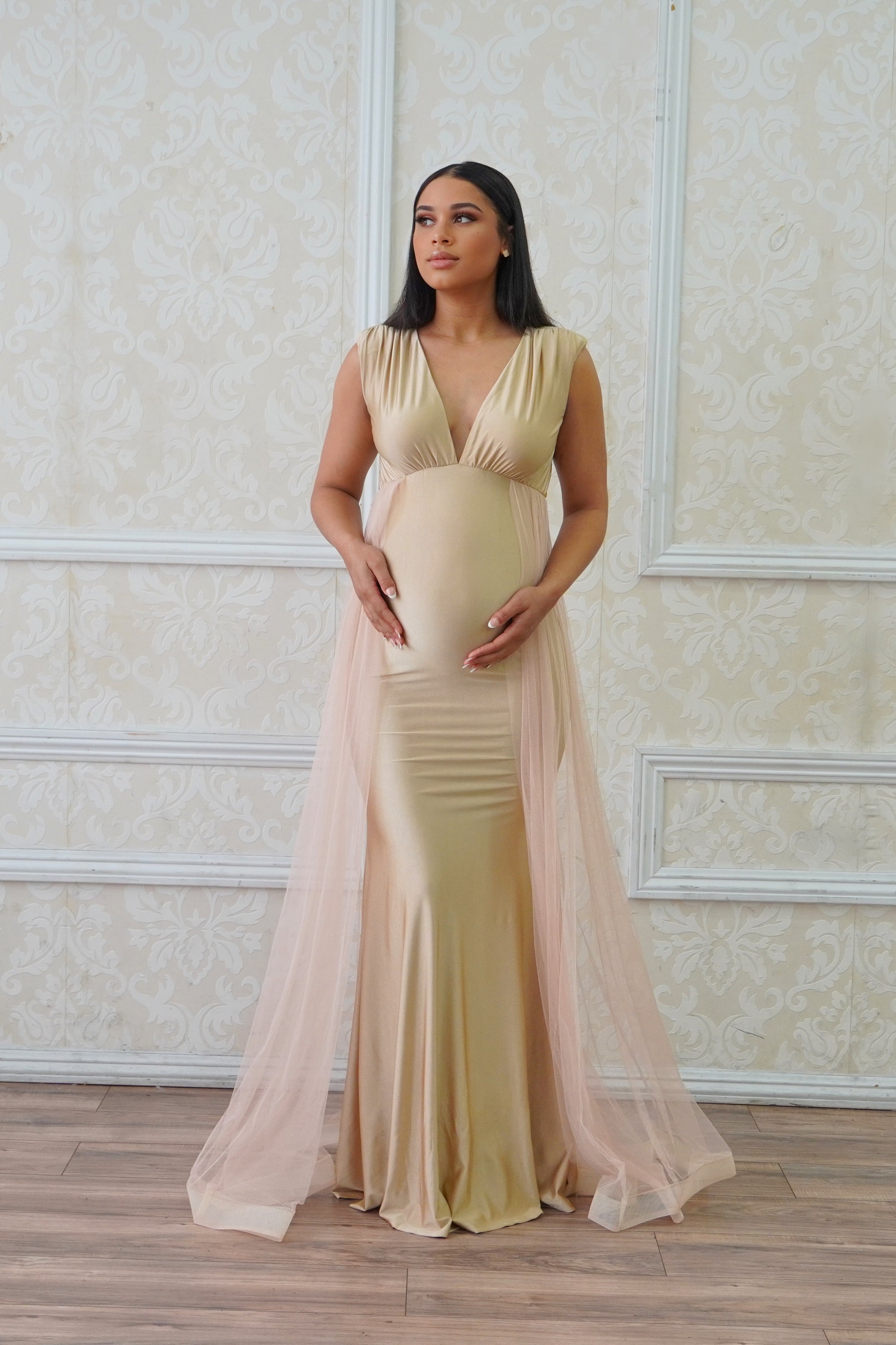 Luxury Pink Maternity Gown, Pregnant guest, Baby shower 2XL / Champagne Luxury Pink Maternity Gown, Pregnant guest, Baby shower 2XL / Champagne