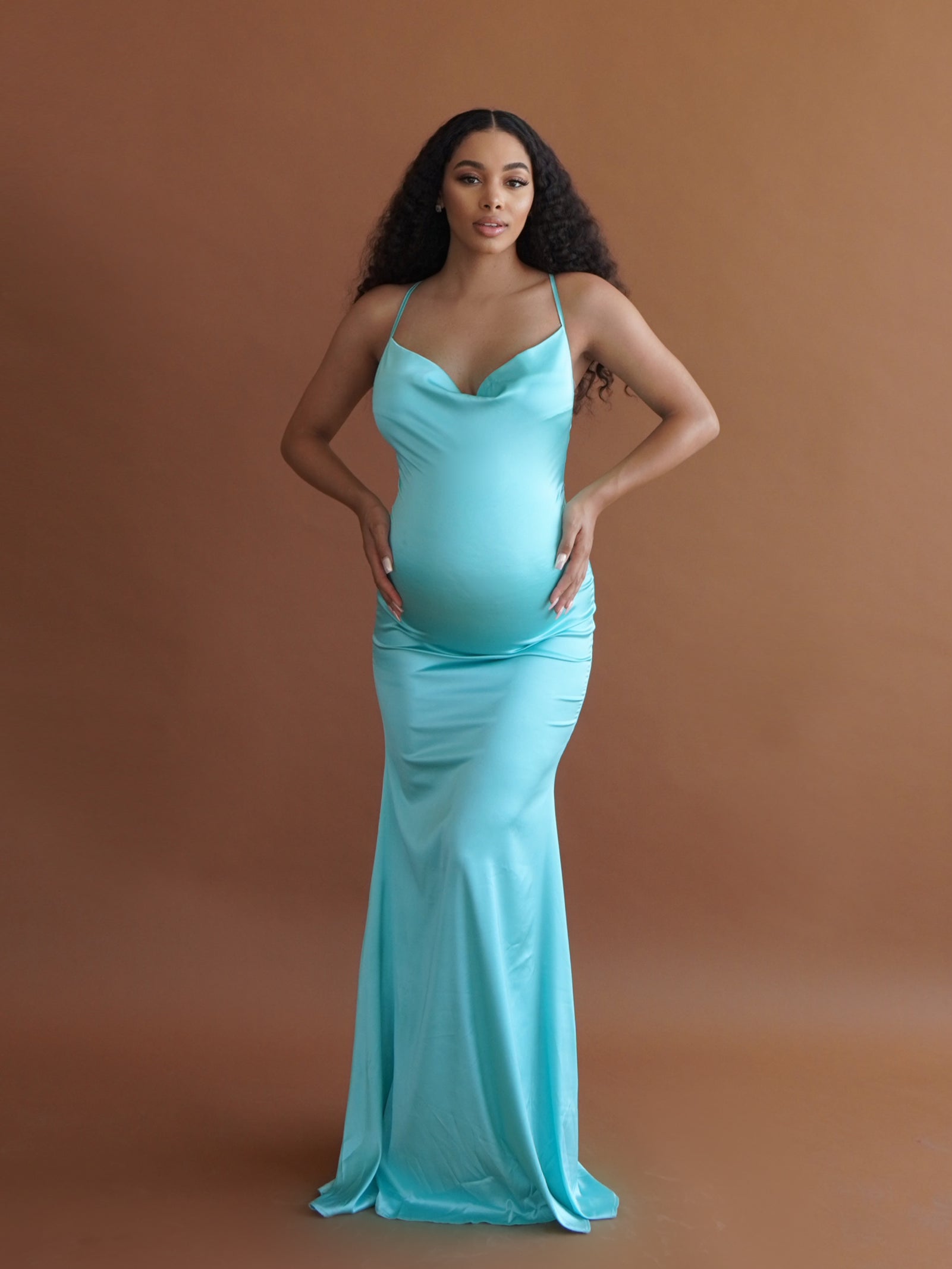 Metallic Blue Baby Shower Gown with drape Neckline, Pregnant Guest Outfit XL / Mint Metallic Blue Baby Shower Gown with drape Neckline, Pregnant Guest Outfit XL / Mint
