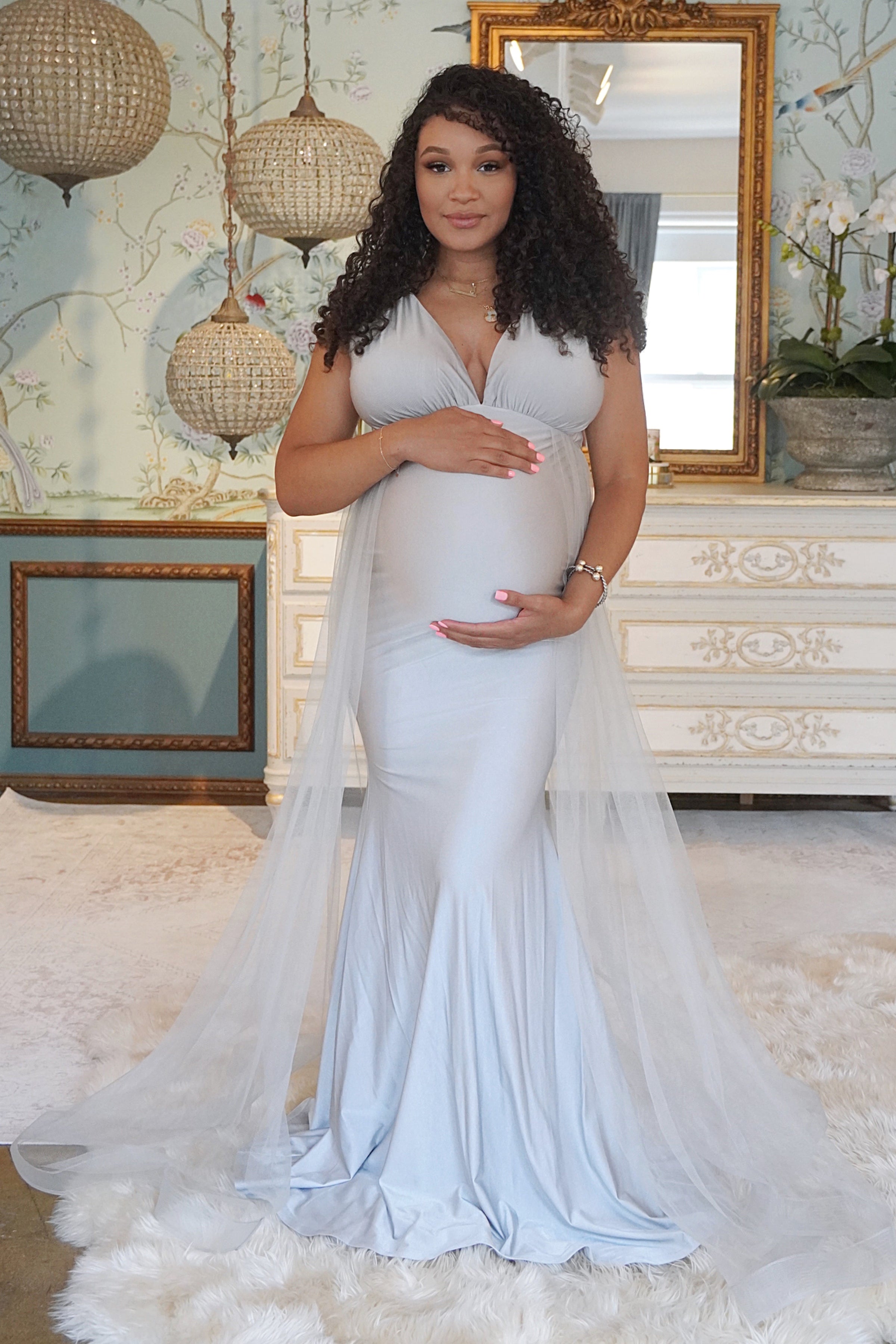 Luxury Gold Maternity Gown, Pregnant Guest, Baby Shower, Gender Reveal Large / Silver Luxury Gold Maternity Gown, Pregnant Guest, Baby Shower, Gender Reveal Large / Silver