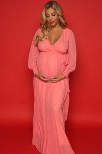 Pink baby shower wrap dress, Maternity