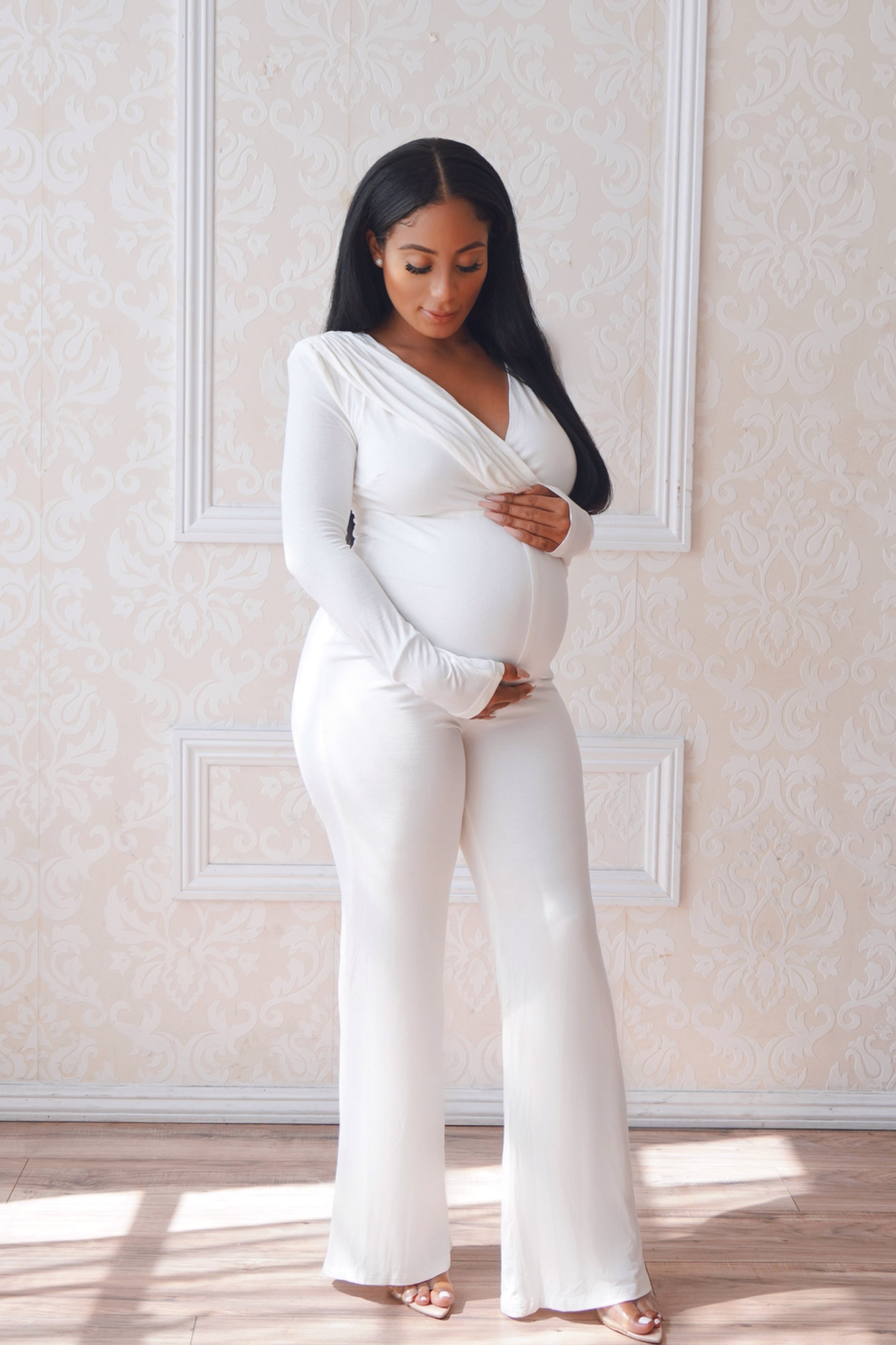 White Maternity Jumpsuit, Pregnant Guest Outfit, Maternity Wear – Chic Bump Club