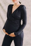 Black Drape Maternity Romper, Jumpsuit