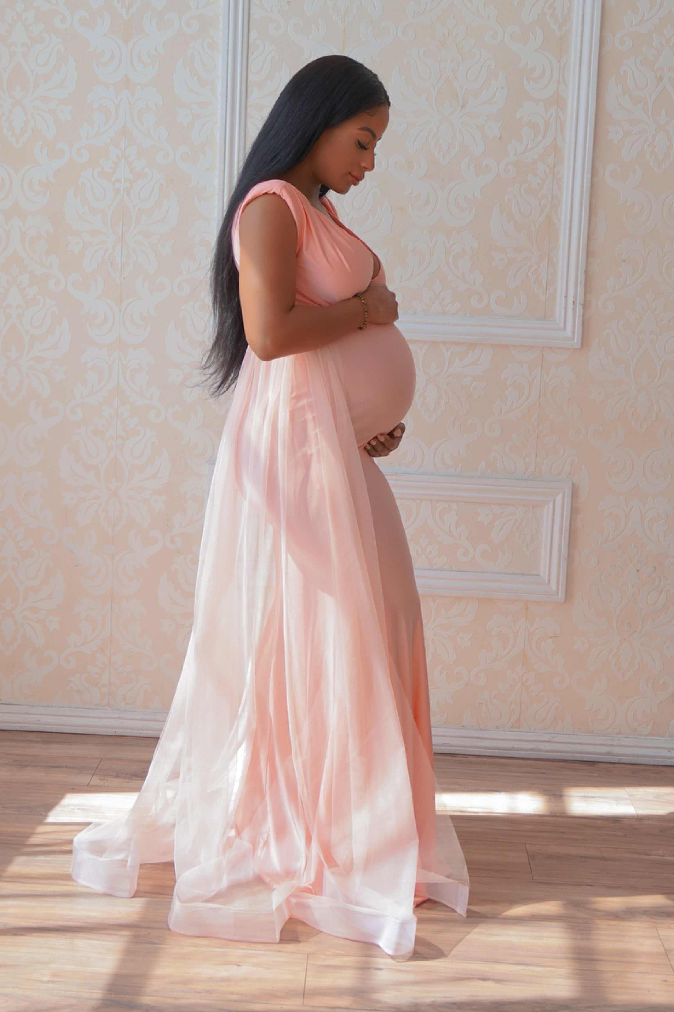 Luxury Gold Maternity Gown, Pregnant Guest, Baby Shower, Gender Reveal Medium / Pink Luxury Gold Maternity Gown, Pregnant Guest, Baby Shower, Gender Reveal Medium / Pink