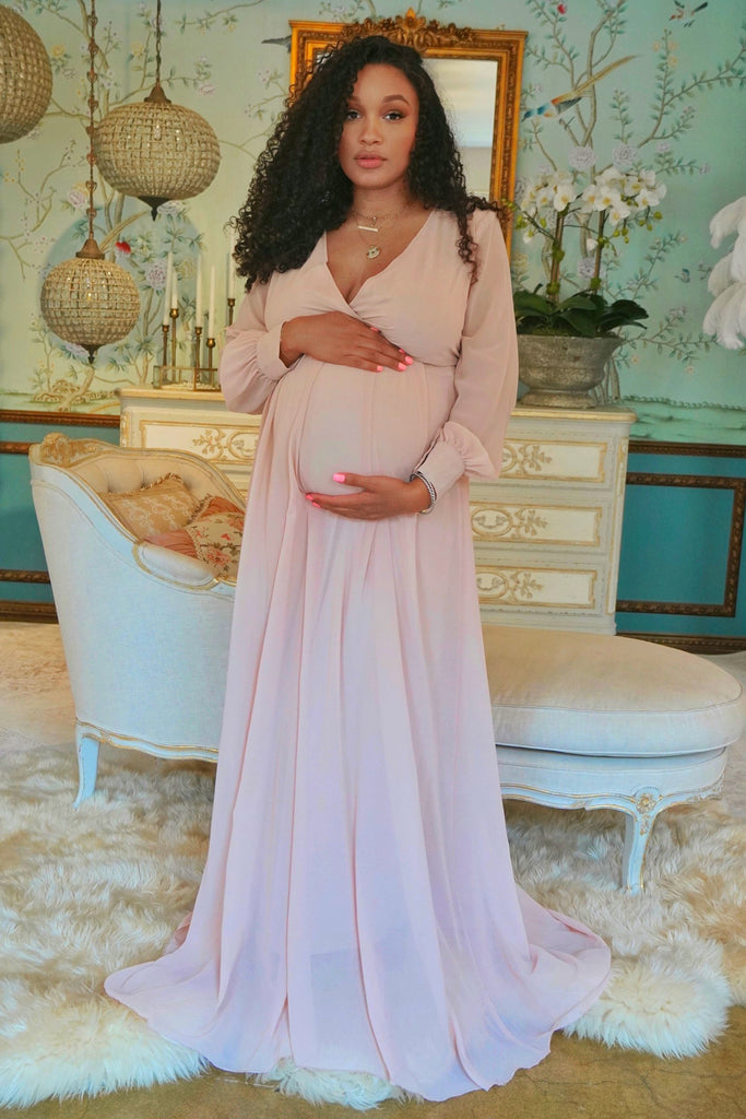 Elegant Maternity wrap gown, White baby shower dress, pregnant guest ...