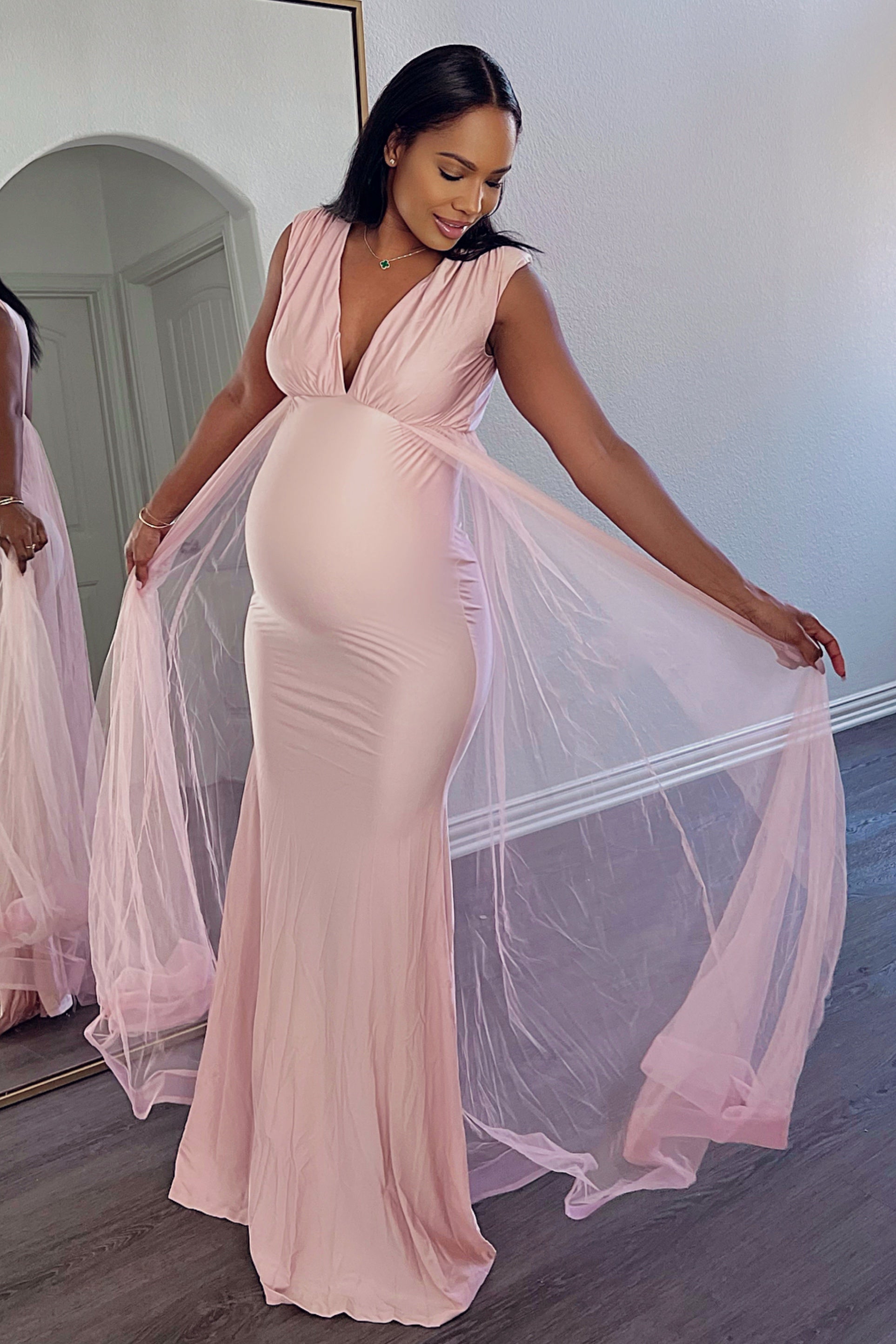 Luxury Pink Maternity Gown, Pregnant guest, Baby shower – Chic Bump Club