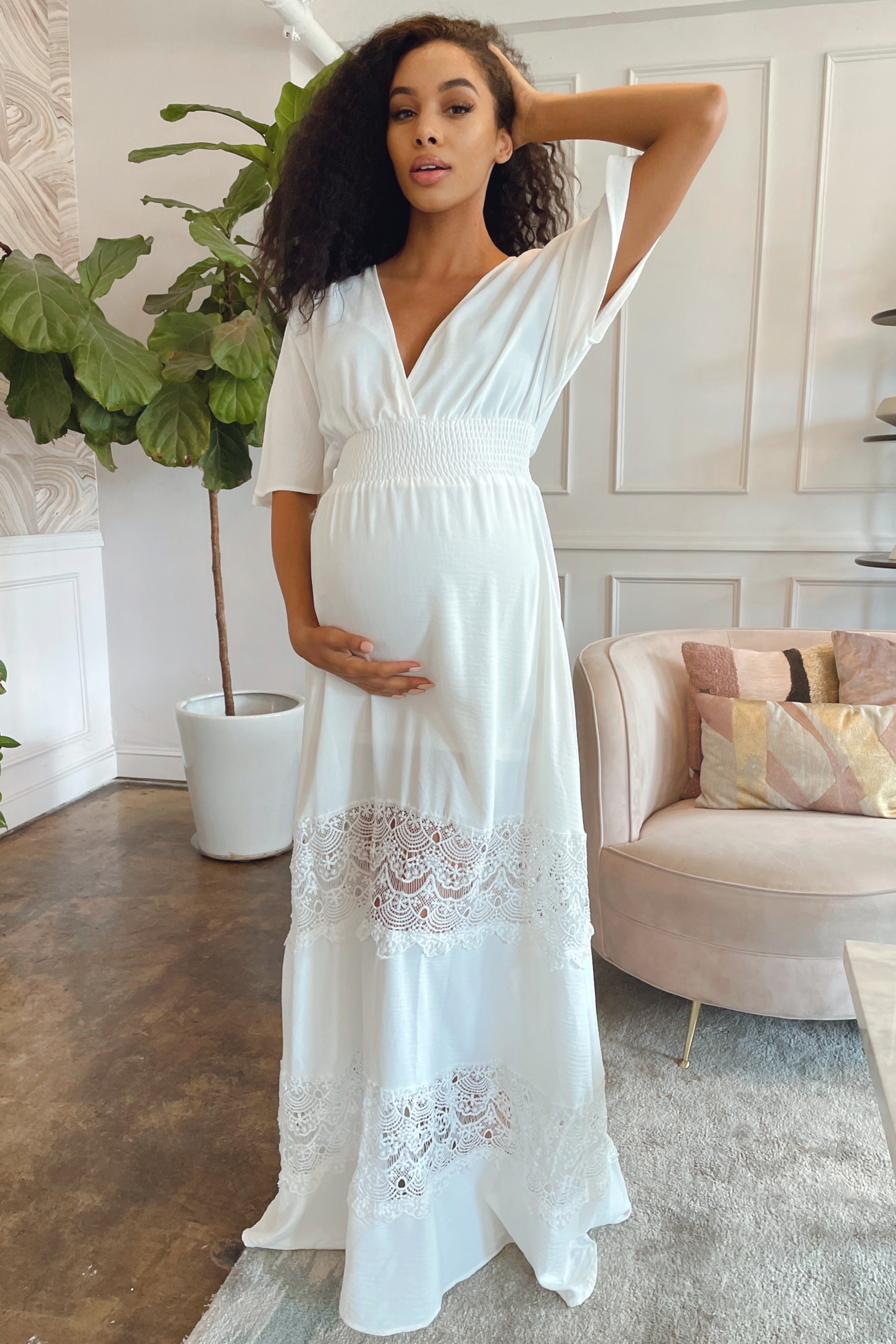 Jamilla Maternity Maxi Dress Pink Cotton \u0026 Lace Bohemian Maxi Dress, Maternity, Baby Girl Shower – Chic  Bump Club