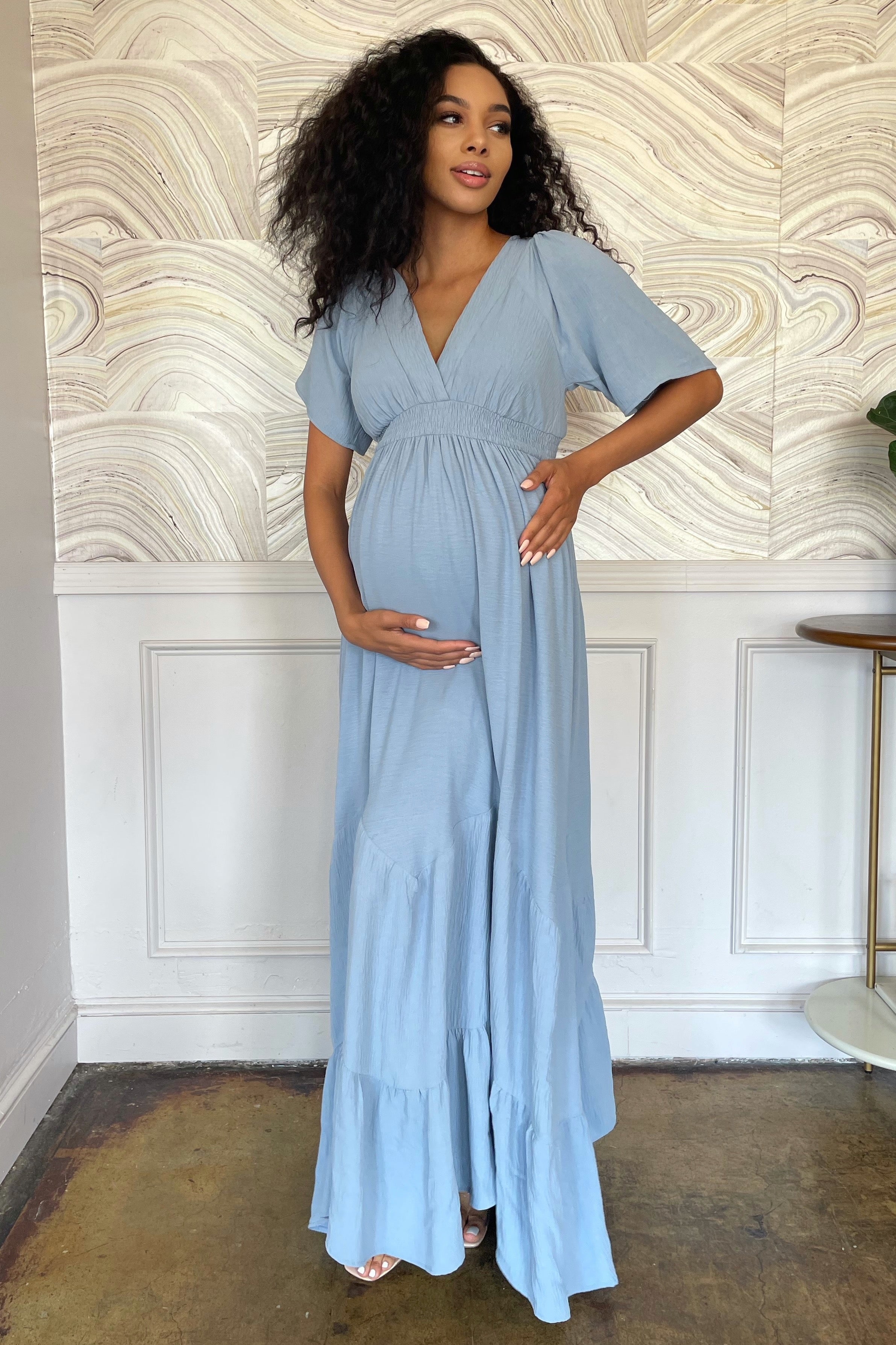 White Bohemian Maternity Maxi Dress, Gender Reveal Gown – Chic Bump Club