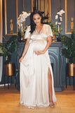 Kelly Satin Maternity Wrap Gown, Light Blue