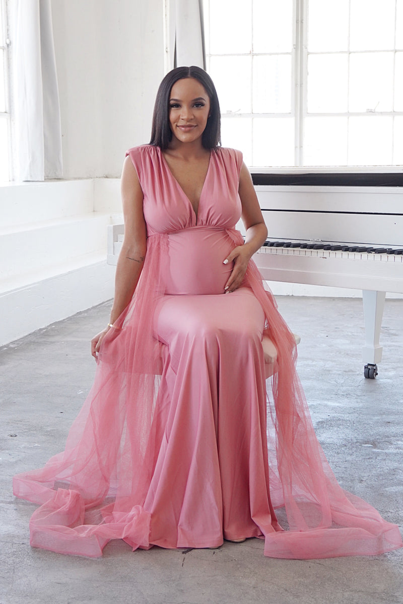 Luxury Pink Maternity Gown, Pregnant guest, Baby shower – Chic Bump Club