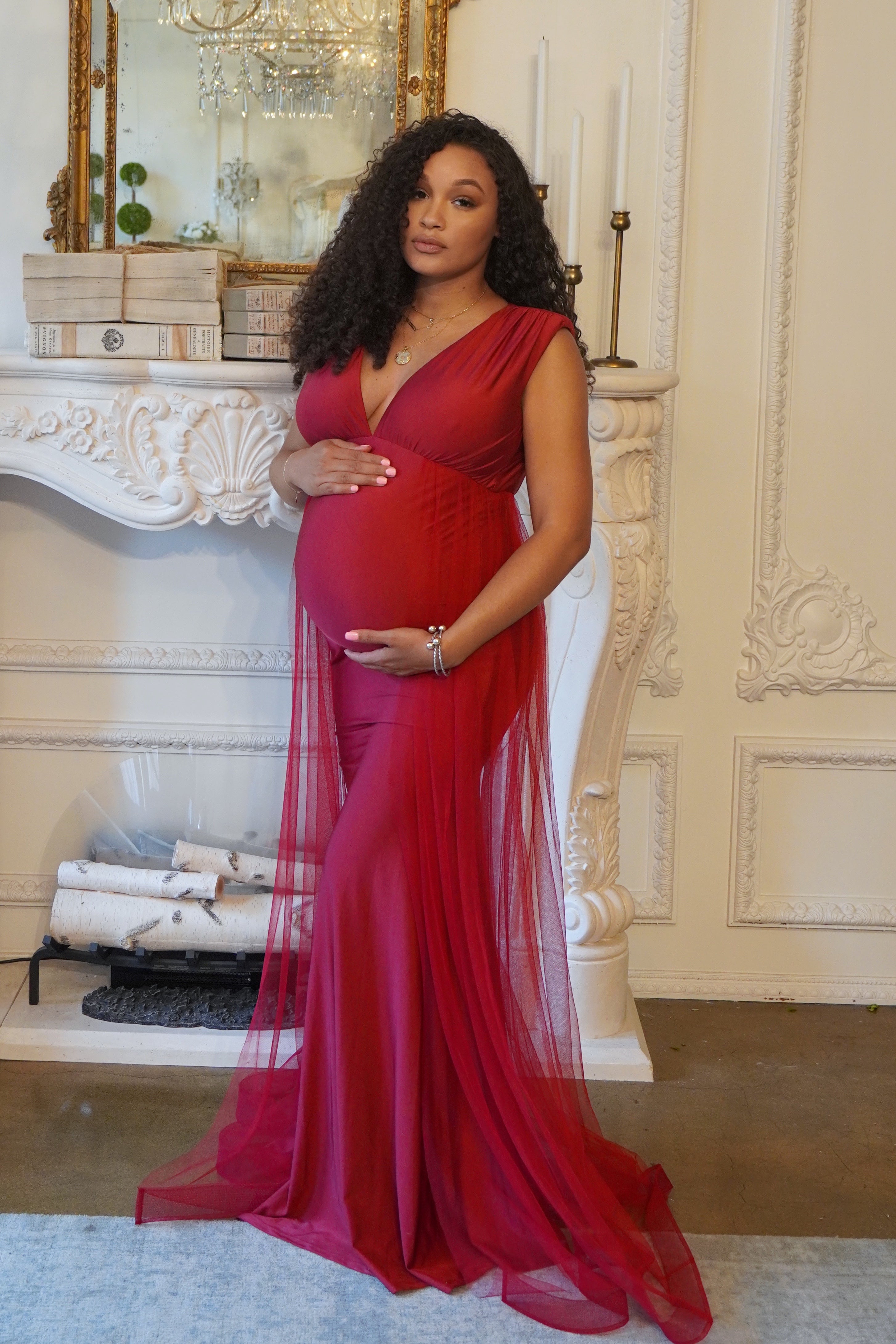 Silver Luxury Tulle Maternity Gown