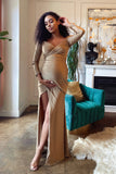 Gold maternity bardot gown