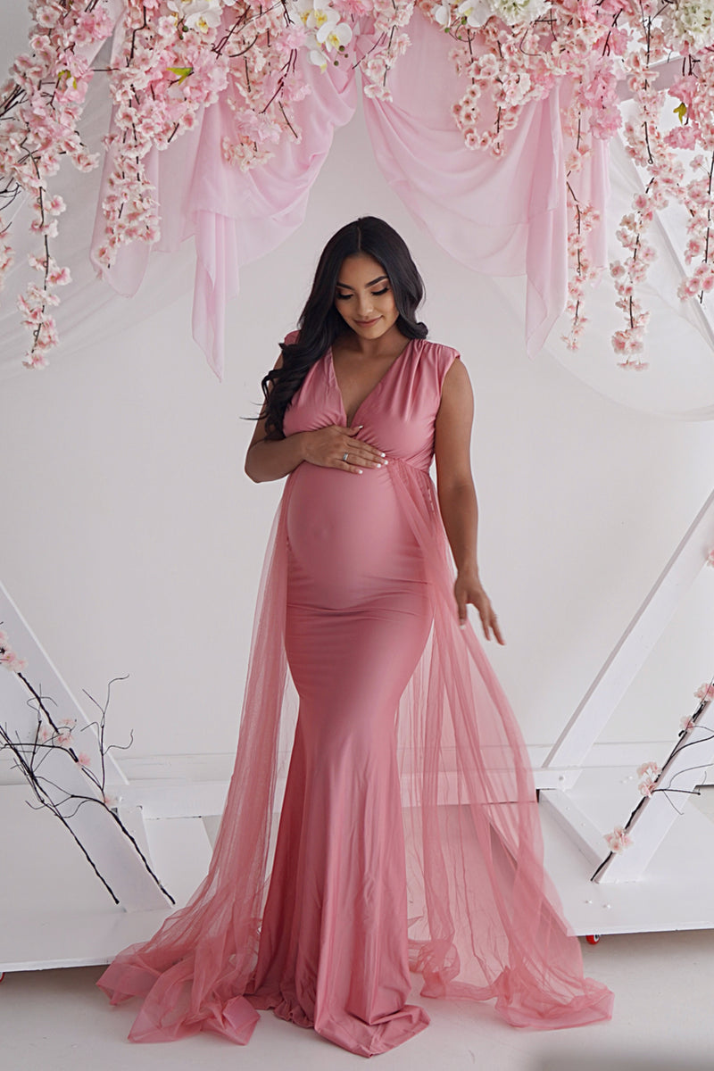 Luxury Pink Maternity Gown, Pregnant guest, Baby shower Medium / Mauve Pink Luxury Pink Maternity Gown, Pregnant guest, Baby shower Medium / Mauve Pink