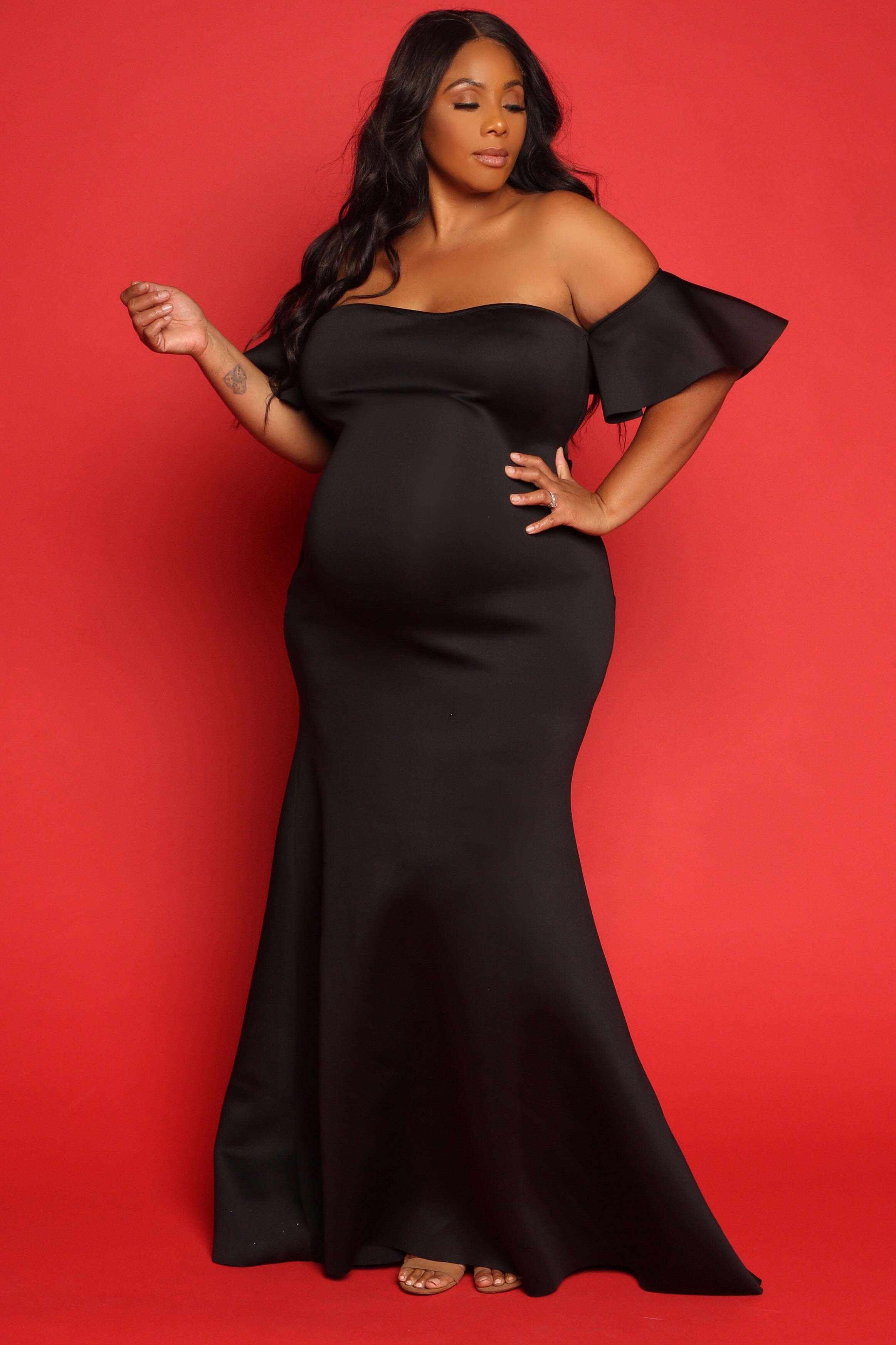 Elegant Red Maternity Gown Plus size gender reveal dress Chic Bump Club