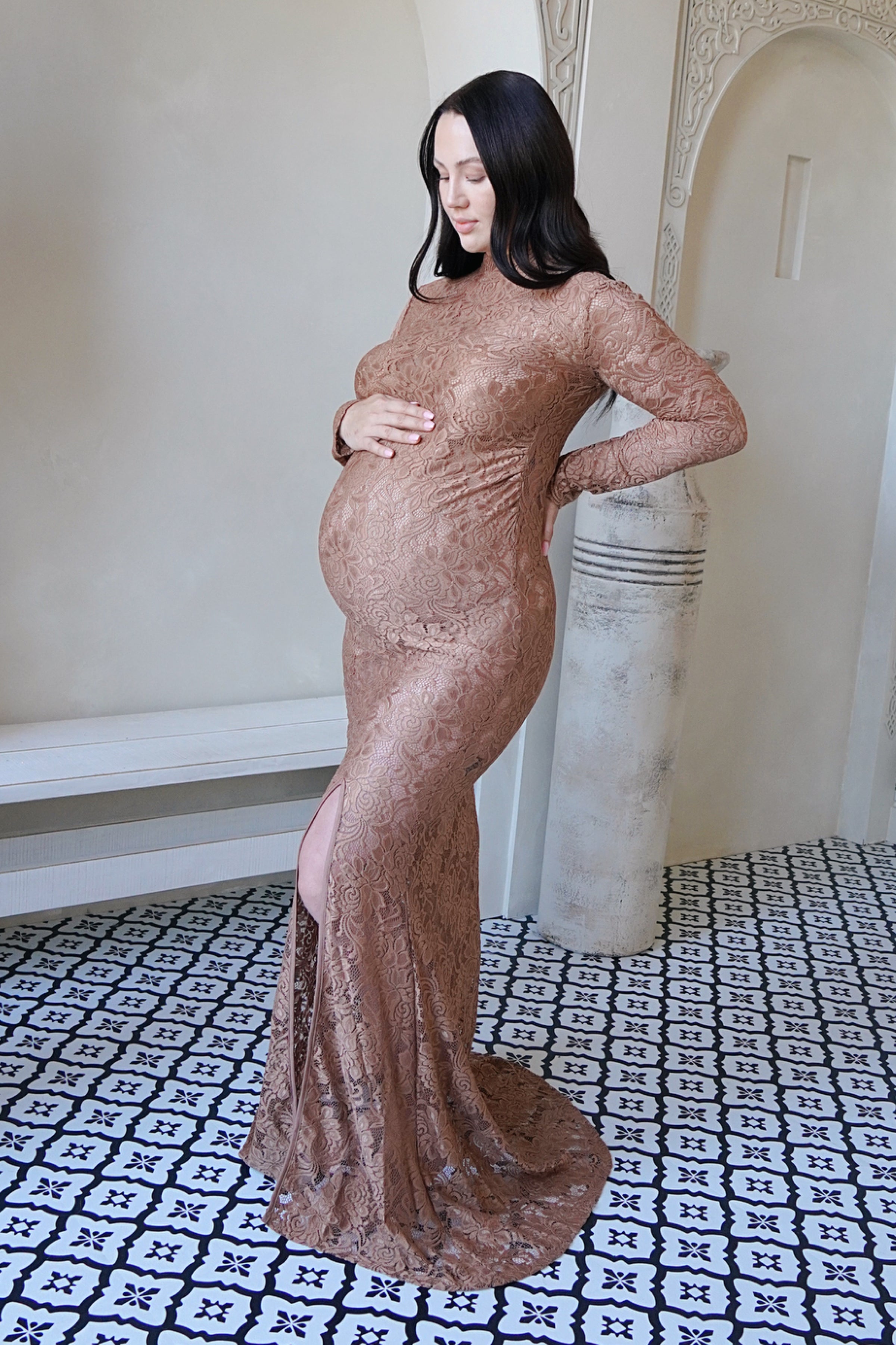 Lace Maternity Dress Large / Caramel Lace Maternity Dress Large / Caramel