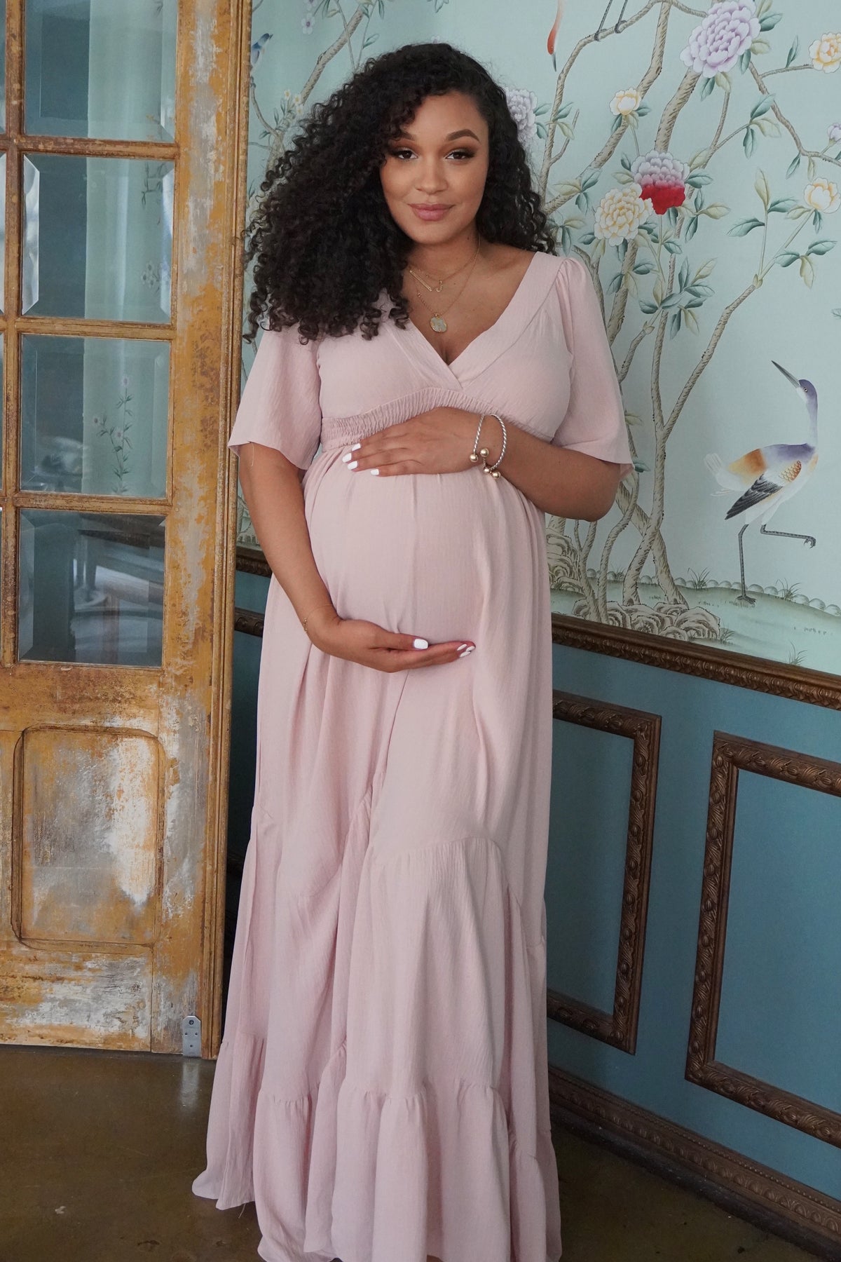 Pink baby shower gown, Maternity, Pregnant Guest dress