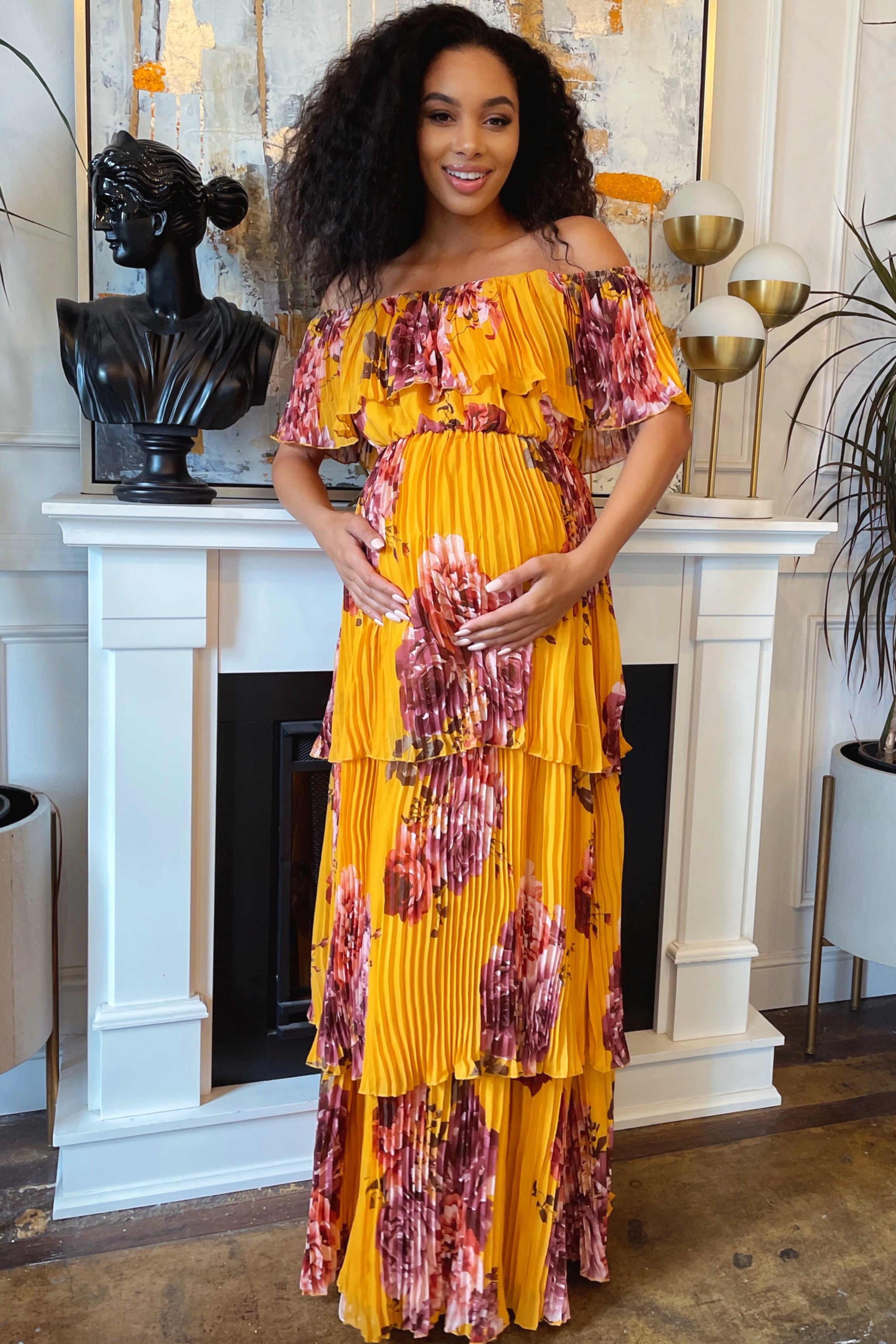 pink and yellow maternity dress HATCH Collection The Solene Dress in Sunset| Size: Small