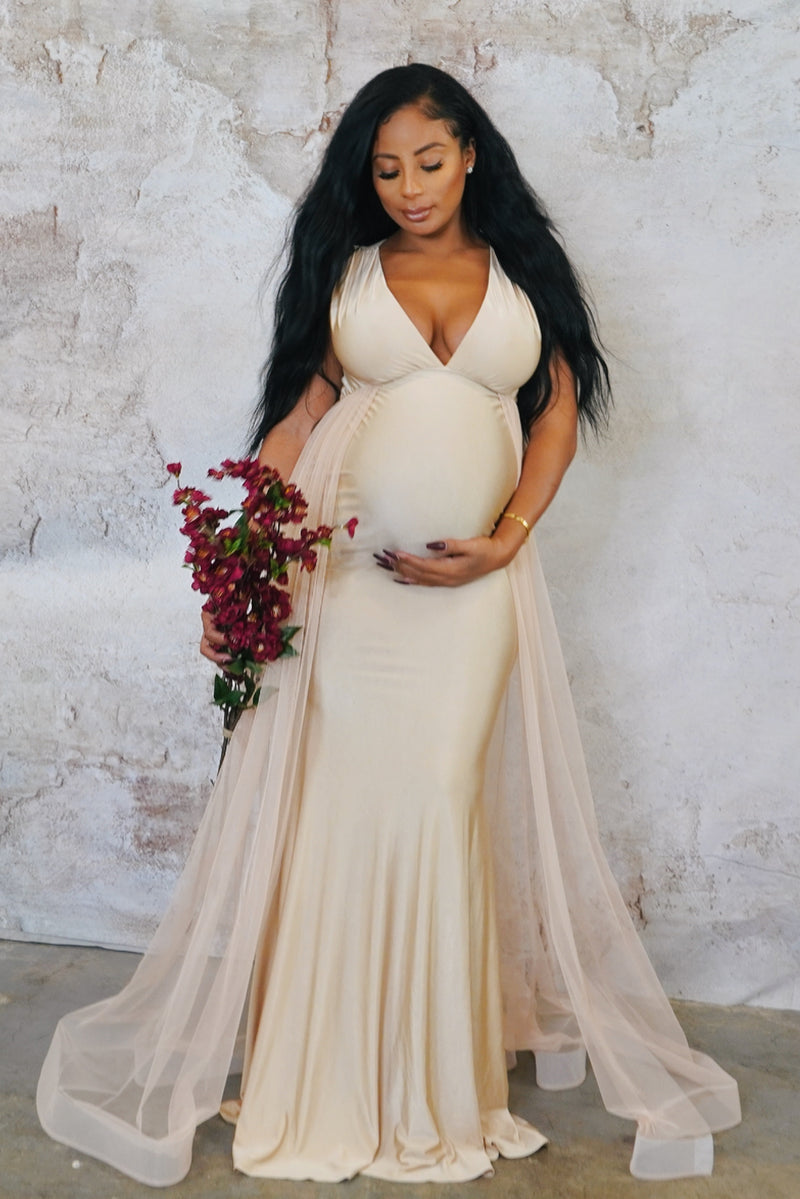 Silver Luxury Tulle Maternity Gown, Pregnant Guest, Baby Shower, Gender Reveal – Chic Bump Club