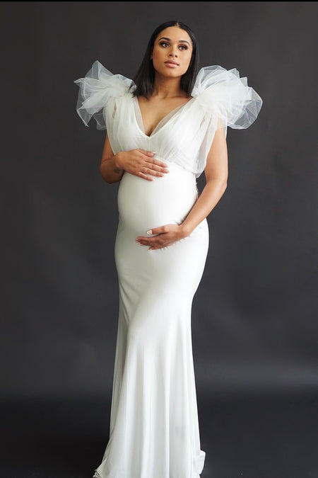 Avery White Maternity Gown - Upto 3XL