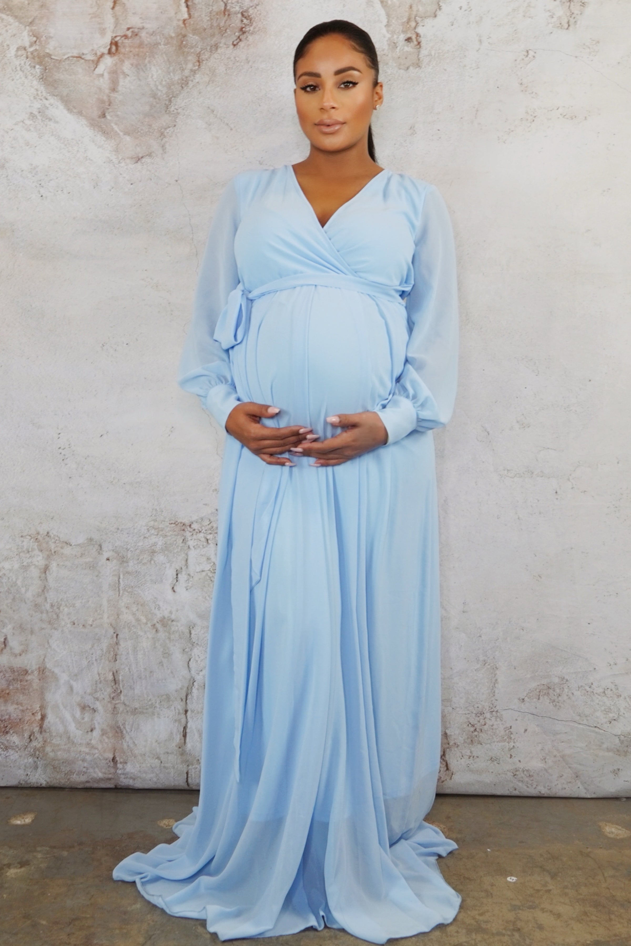 Blue Elegant Maternity Wrap Gown, Baby Shower Dress, Pregnant Guest Chic Bump Club Blue Elegant Maternity Wrap Gown, Baby Shower Dress, Pregnant Guest Chic Bump Club