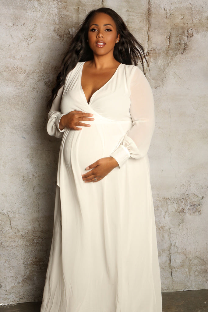 Elegant Long Sleeve Floor Maternity Dress for Photoshoot | Baby Exo –  BabyExo