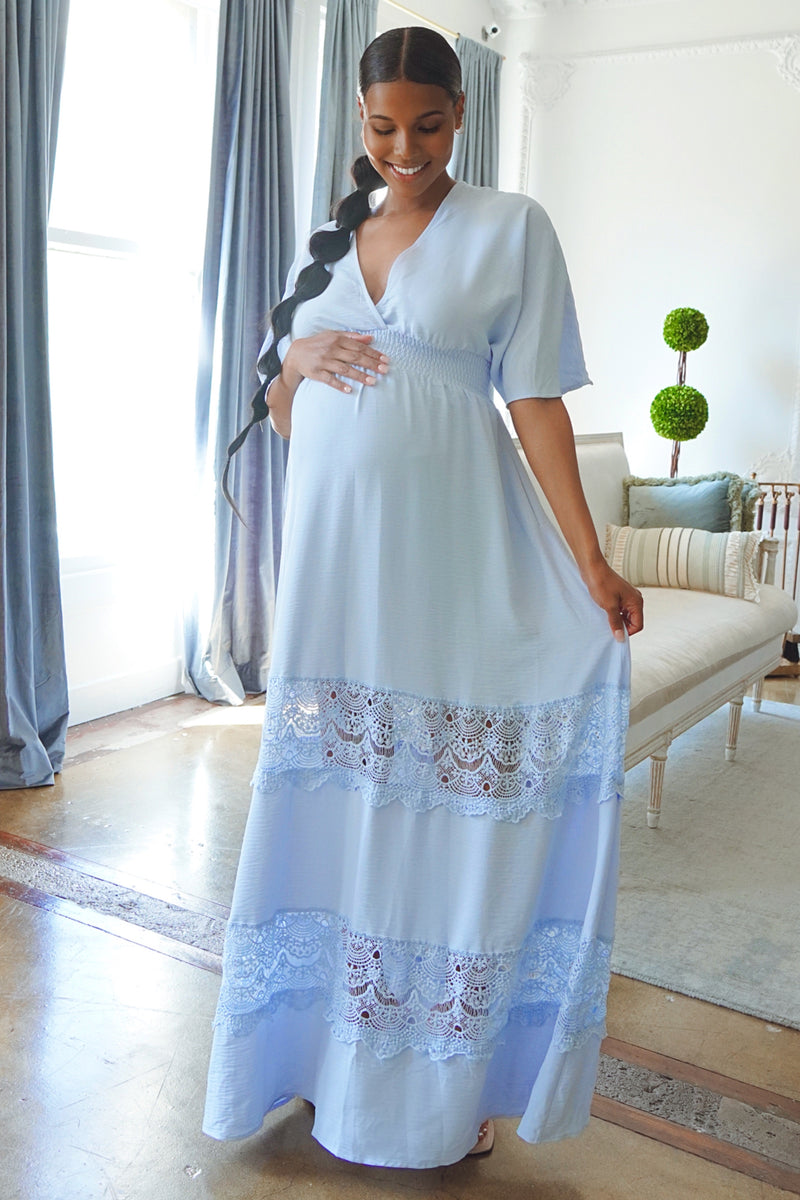 Pink Cotton & Lace Bohemian Maxi Dress, Maternity, Baby Girl Shower – Chic Bump Club
