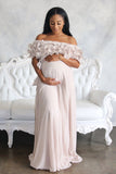 Halle Maternity Blue Ruffle Gown