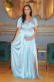 Kelly Satin Maternity Wrap Gown, Light Blue