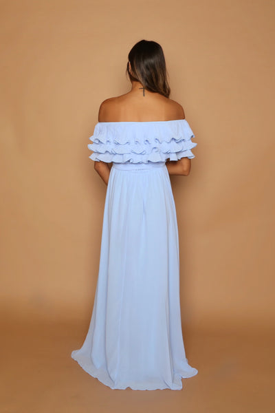Halle Maternity Blue Ruffle Gown