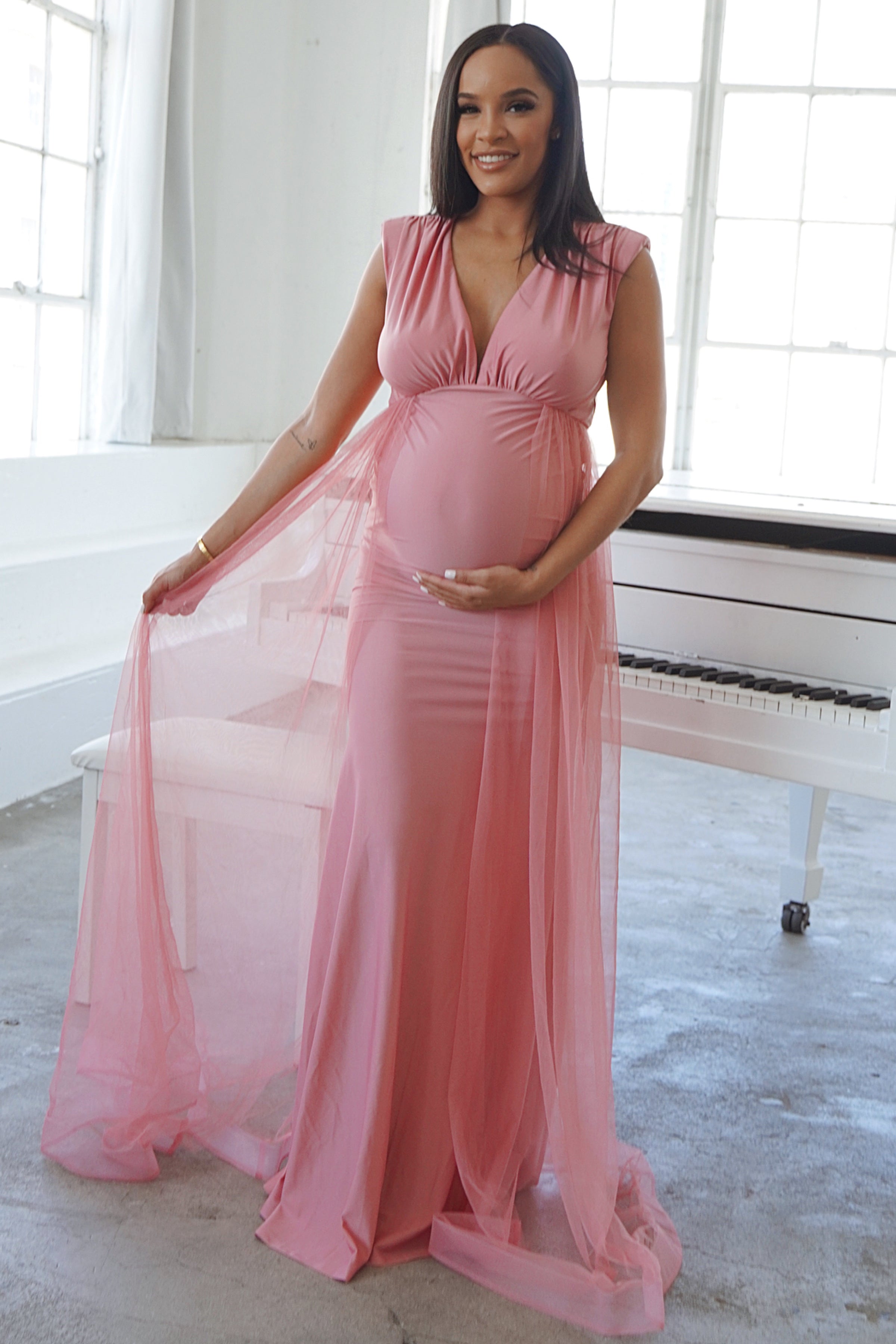 Luxury Pink Maternity Gown, Pregnant guest, Baby shower Medium / Mauve Pink Luxury Pink Maternity Gown, Pregnant guest, Baby shower Medium / Mauve Pink