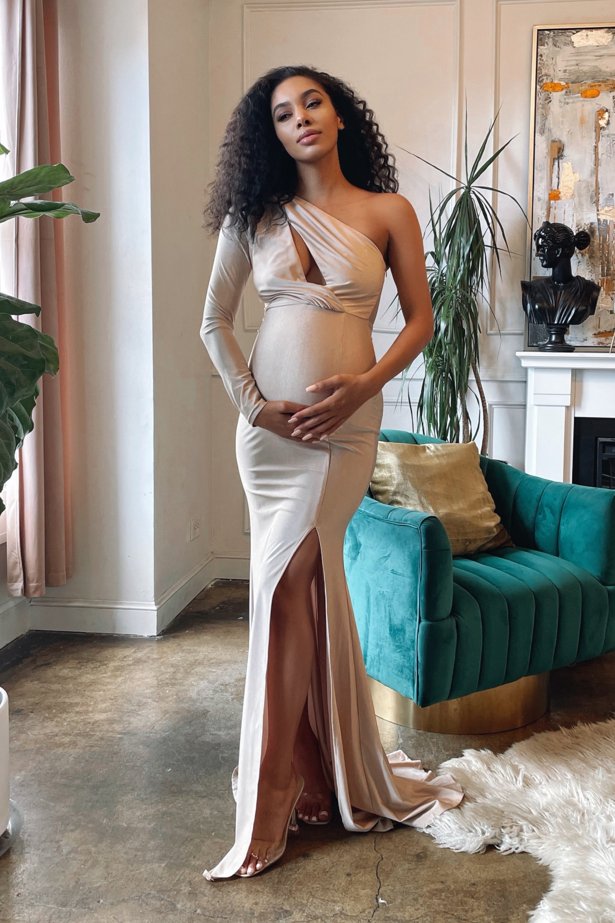 Gold maternity dresses for baby shower sale