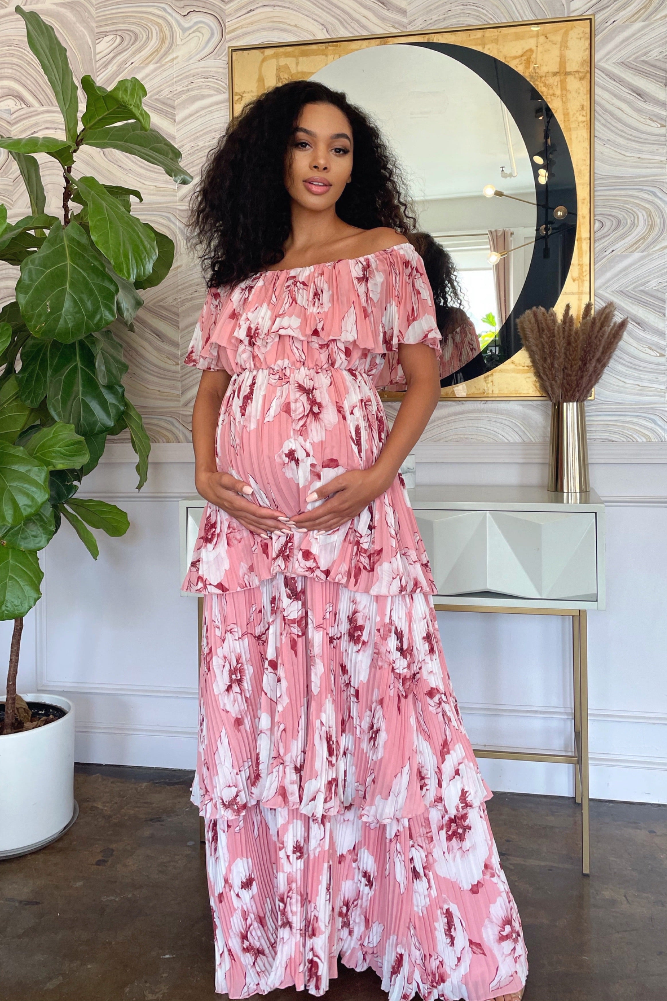 Pink floral maternity outlet maxi dress