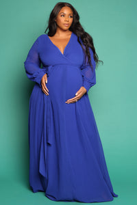 Blue Plus Size Baby Shower Gown