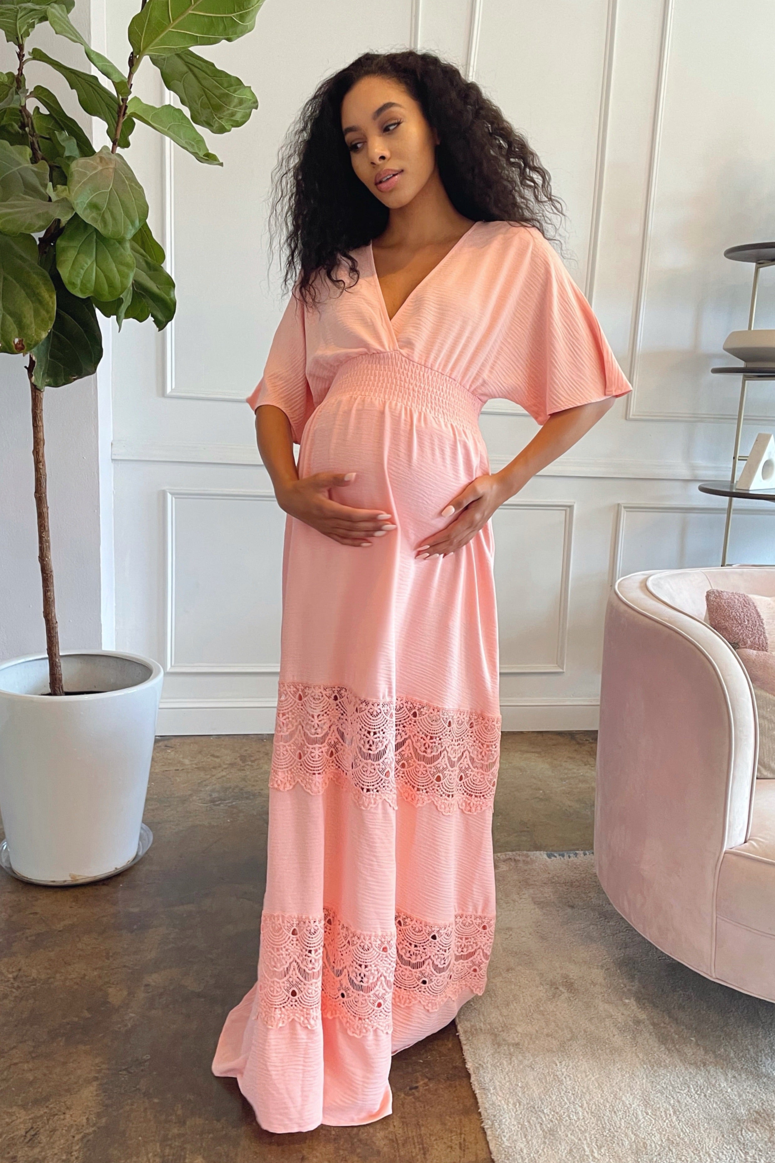 Pink maternity maxi 2025 dress for baby shower