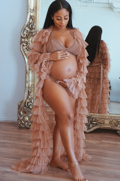 Forest Green Tulle, Ruffle Layered Robe, Maternity Robe, Pregnancy Photo  Shoot – Chic Bump Club