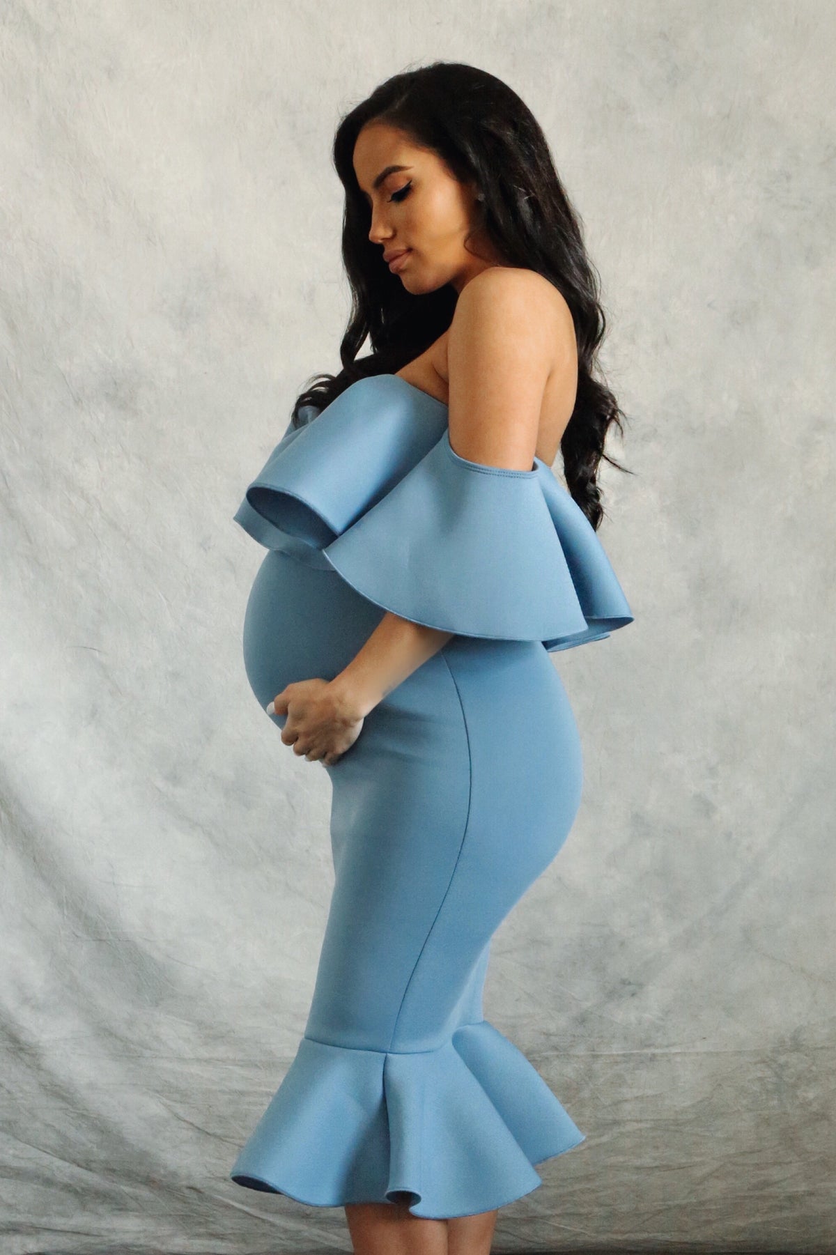 Blue Maternity Bardot Midi dress